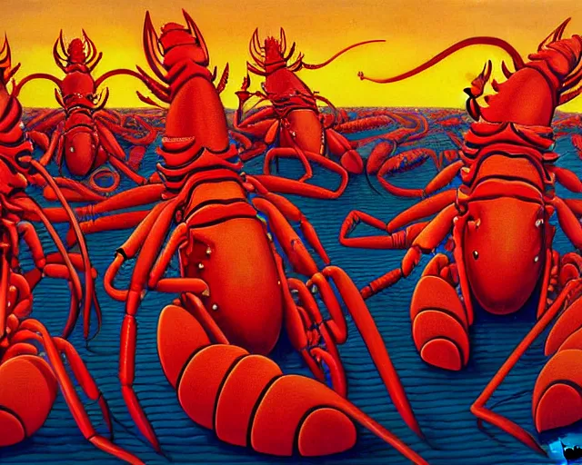 Image similar to Painting of lobster demons by Guy Billout