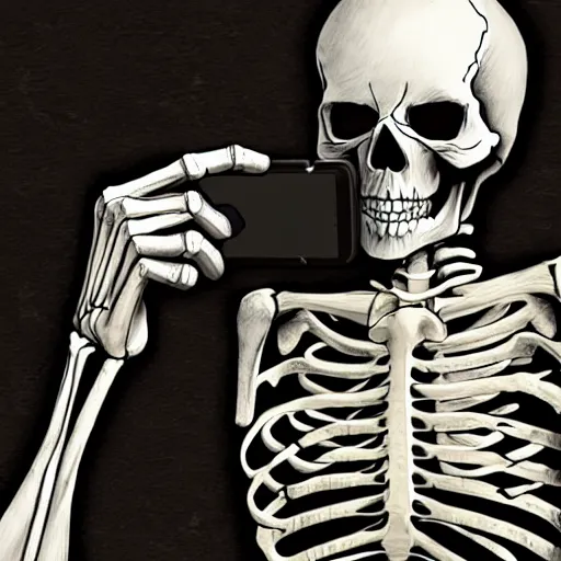 Prompt: realistic skeleton taking a selfie after the apocalypse