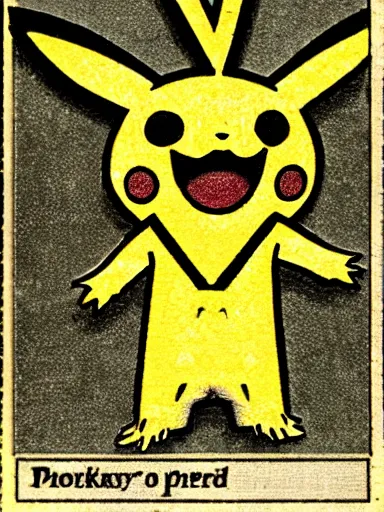 Image similar to creepy pikachu Pokémon card from the 1700s