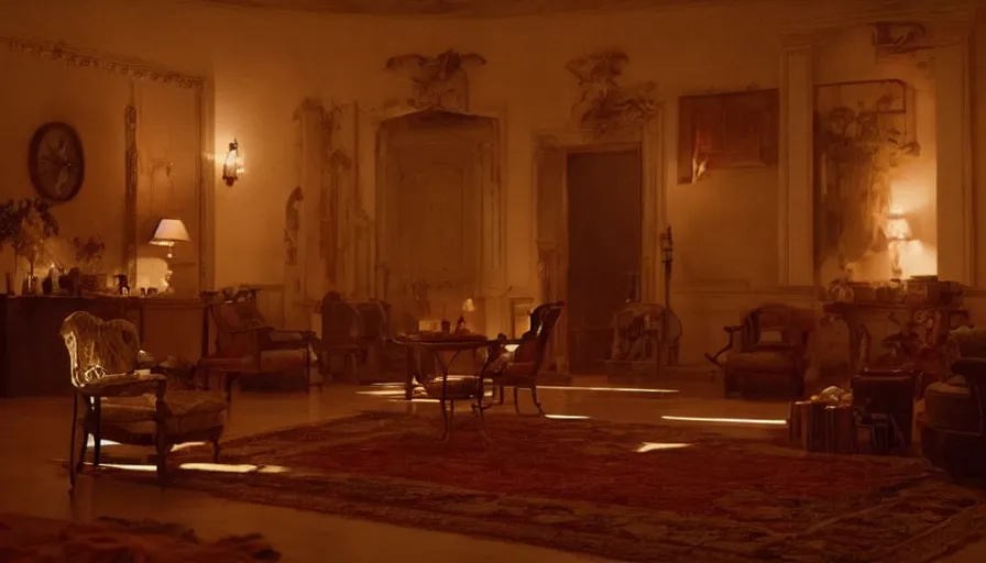 Image similar to movie still of beautiful interior, beautiful lighting, cinematography