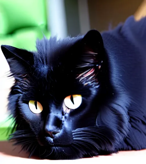 Image similar to chomusuke the black fluffy cat, chantilly - tiffany cat