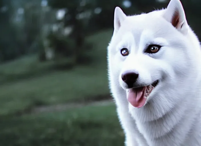 Image similar to film still of an anthropomorphic white vested husky!!!!!! in a white vest wearing a white vest!!!!! in the new kids movie, 8 k