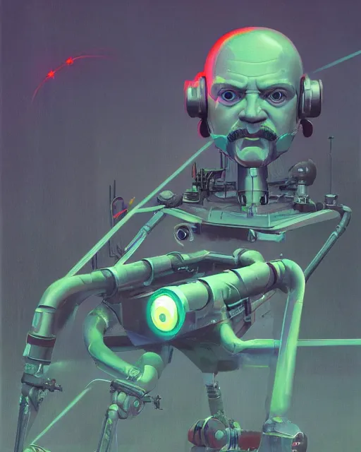 Image similar to painting of a lenin cyborg with laser shooting eyes by stalenhag and beeple