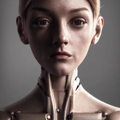 Image similar to Portrait of the most advanced female humanoid robot, intricate, headshot, sharp focus, cinematic lighting, octane render, 8k, 4k, hdr, very realistic, highly detailed, photorealistic, artistic photography, chiaroscuro, by David Cronenberg, Raphael, Carvaggio