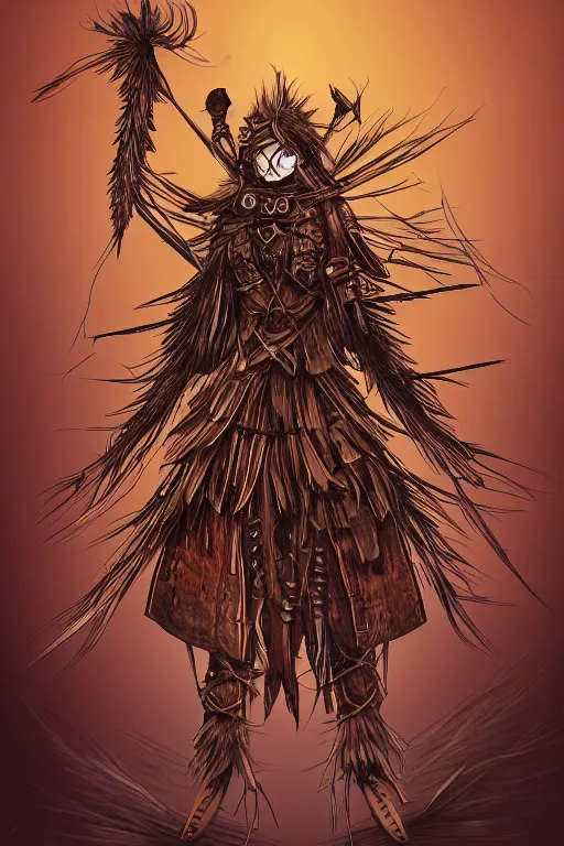 Image similar to warrior scarecrow, symmetrical, highly detailed, digital art, sharp focus, trending on art station, anime art style