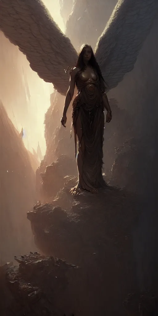 Prompt: the ancient fallen angel, greg rutkowski, 8 k, intricate detail, concept art, masterpiece