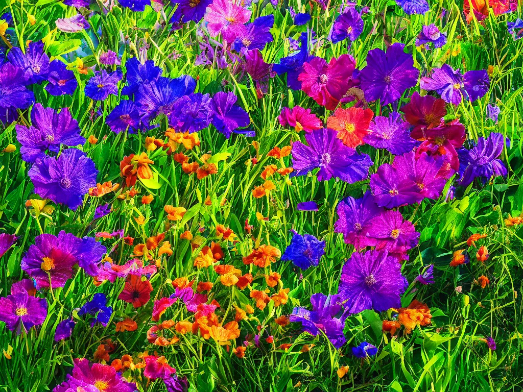 Prompt: sunlight study, wildflower undergrowth, art nouveau, by rachel ruysch and albert bietstadt and ( ( ( ( ( lisa frank ) ) ) ) ), 8 k, sharp focus, octane render, kauai