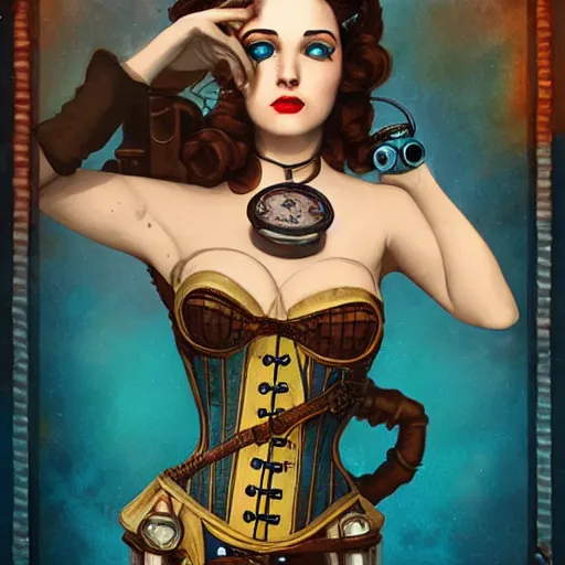 Image similar to lofi underwater bioshock steampunk portrait, wearing corset, Pixar style, by Tristan Eaton Stanley Artgerm and Tom Bagshaw.