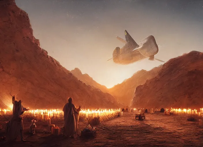 Prompt: hundreds of slaves building a giant monumental plane in the middle of the desert, lit by candles, digital painting, artstation, concept art, craig mullins, breathtaking, 8 k resolution, extremely detailed, beautiful, establishing shot, artistic, hyperrealistic, octane render, cinematic lighting, dramatic lighting, masterpiece, light brazen, extremely detailed and beautiful face