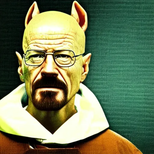 Image similar to walter white in a discord call with gus fring and dobby the house elf, bad camera quality, funny, realistic