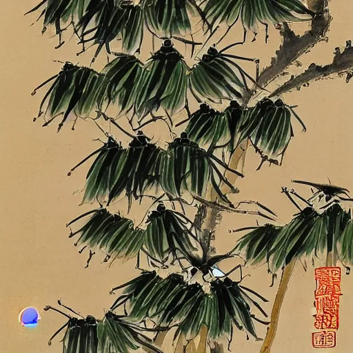 Image similar to a chinese painting of insect and plant by qi baishi