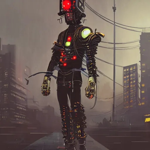 Image similar to A cybernetic samurai in a post-apocalyptic city, cyber punk, no blur, neon, steam punk, sharp, realistic, digital painting, artstation, concept art, by Viktor Miller-Gausa