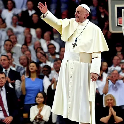 Image similar to pope Francis makes a dunk in the court