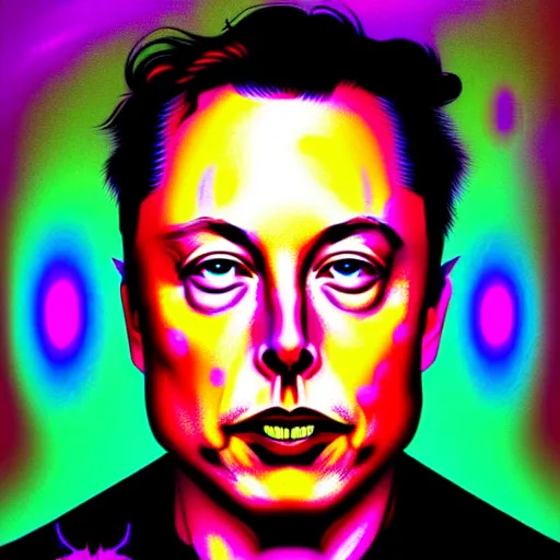 Prompt: An extremely psychedelic portrait of Elon Musk, surreal, LSD, face, detailed, intricate, elegant, lithe, highly detailed, digital painting, artstation, concept art, smooth, sharp focus, illustration