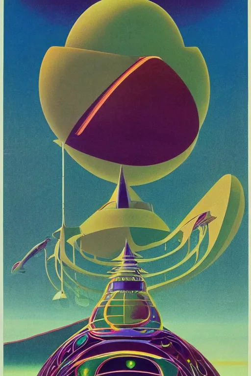 Image similar to 7 0 s travel poster for an extraterrestrial system destination, roger dean