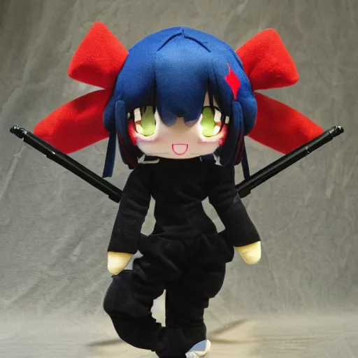 Prompt: cute fumo plush of a girl who is locked on and ready to fire at her target, combined arms, anime girl