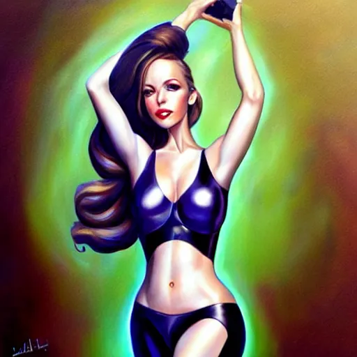 Image similar to retrofuturistic female android, painting by artgerm julie bell