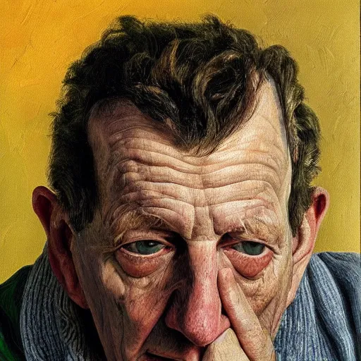 Image similar to high quality high detail painting by lucian freud, hd, exaggerated portrait of a lost soul, photorealistic lighting