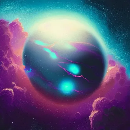 Image similar to a detailed digital painting of a marble - like planet orbiting a large purple sun in a sea of stars surrounded by colorful swirling gas clouds, by alena aenami, petros afshar and greg rutkowski trending on artstation, deviantart, planet, clouds, earth, exoplanet, stars, nubulae hubble