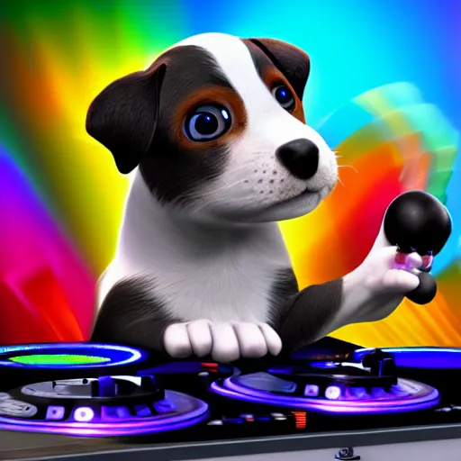 Image similar to puppy as a DJ, 8k, by Pixar