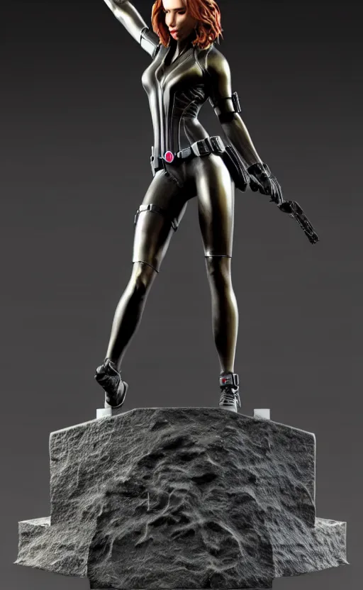 Image similar to black widow, bronze statue and silver, unreal engine, high detailed, holographic