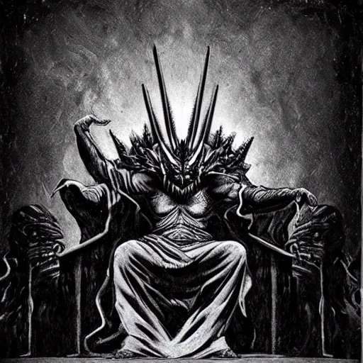 Image similar to god of darkness sitting on a throne in the abyss