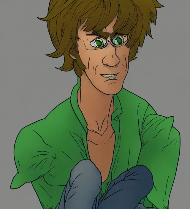 Prompt: a character portrait of shaggy rogers powering up in the style of jean giraud in the style of moebius trending on artstation deviantart pinterest detailed realistic hd 8 k high resolution