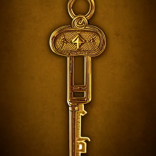 Image similar to golden key, fantasy illustration, medieval era, blank background, studio lighting, hand - drawn digital art, 4 k, trending on artstation