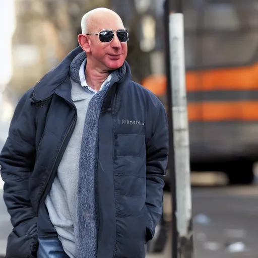 Prompt: jeff bezos as a homeless person, living in the streets