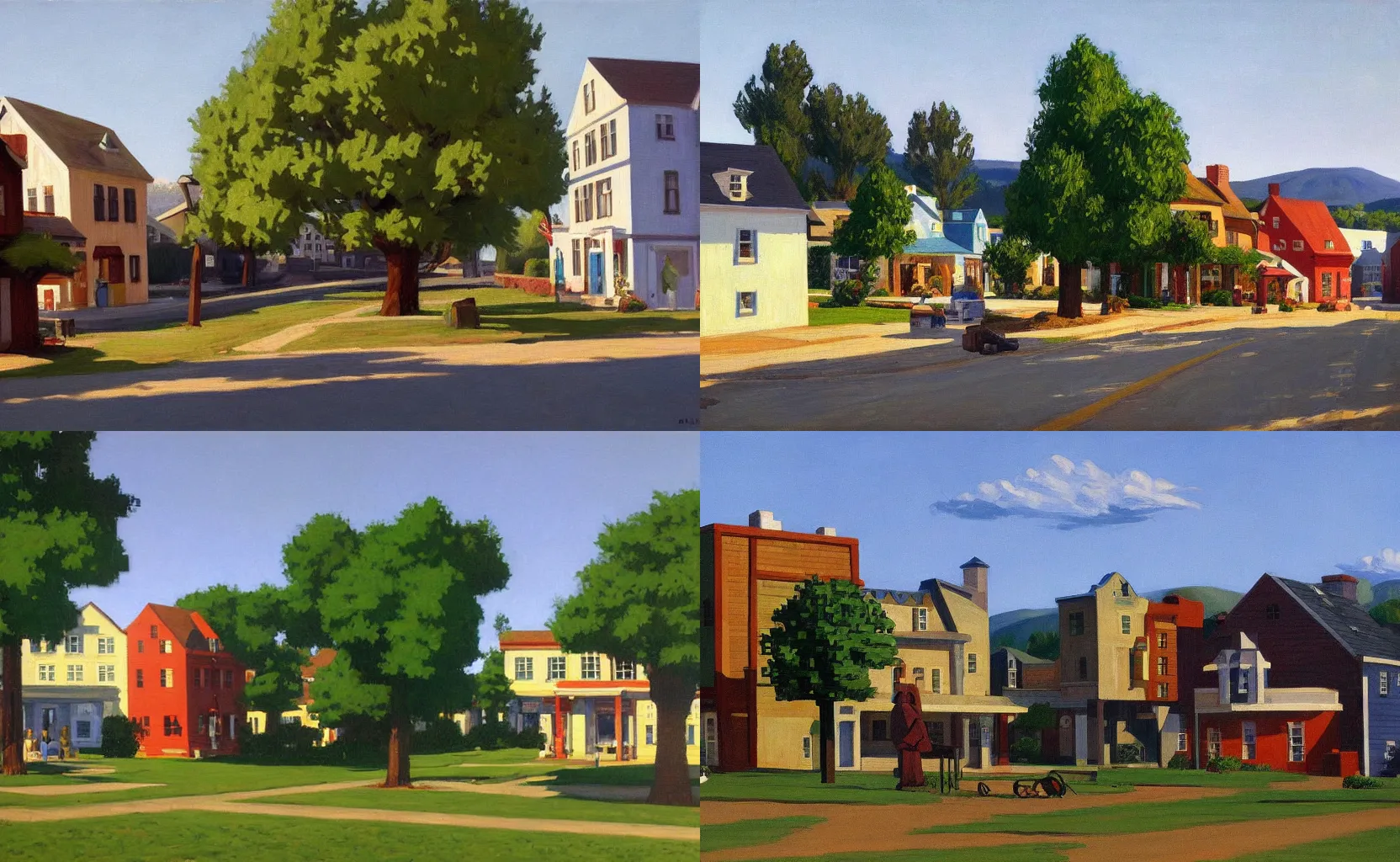 Prompt: a quaint rural Minecraft town, painting by Ben Aronson and Edward Hopper