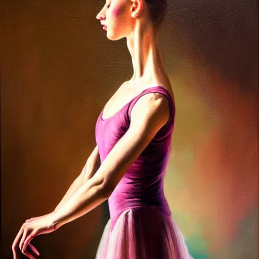 Image similar to portrait of a ballerina, very thick and wet oil paint, 8 k, cinematic light, shadows, reflection highlights in the paint, in the style of joseph lee,