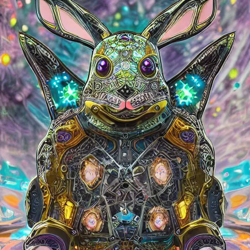 Prompt: rabbit robot, digital art, pokemon card, pokemon card, product - view, 2 - dimensional, 2 d, 4 k, insanely detailed and intricate, hypermaximalist, elegant, ornate, hyper realistic, super detailed