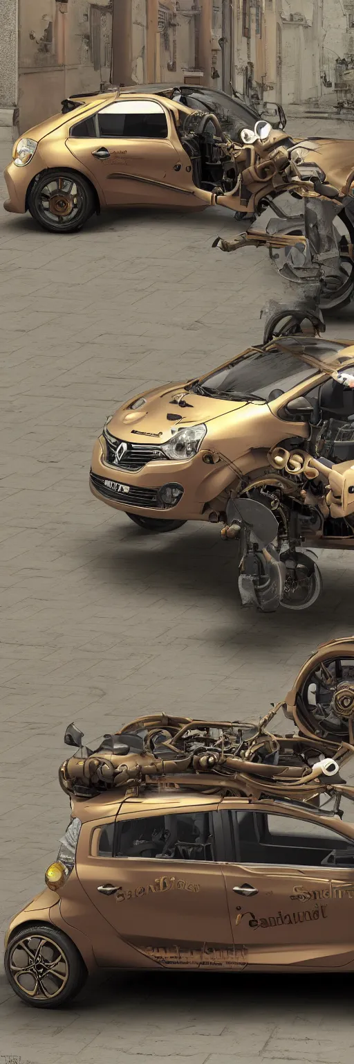 Image similar to octane render of steampunk version of Renault sandero from 1700th