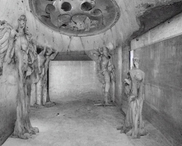 Image similar to camera footage of a several weeping angels, False Human Features, Phasing through walls and floor in an abandoned shopping mall, Psychic Mind flayer, Terrifying, Insanity :7 , high exposure, dark, monochrome, camera, grainy, CCTV, security camera footage, timestamp, zoomed in, Feral, fish-eye lens, Fast, Radiation Mutated, Nightmare Fuel, Ancient Evil, No Escape, Motion Blur, horrifying, lunging at camera :4 bloody dead body, blood on floors, windows and walls :5