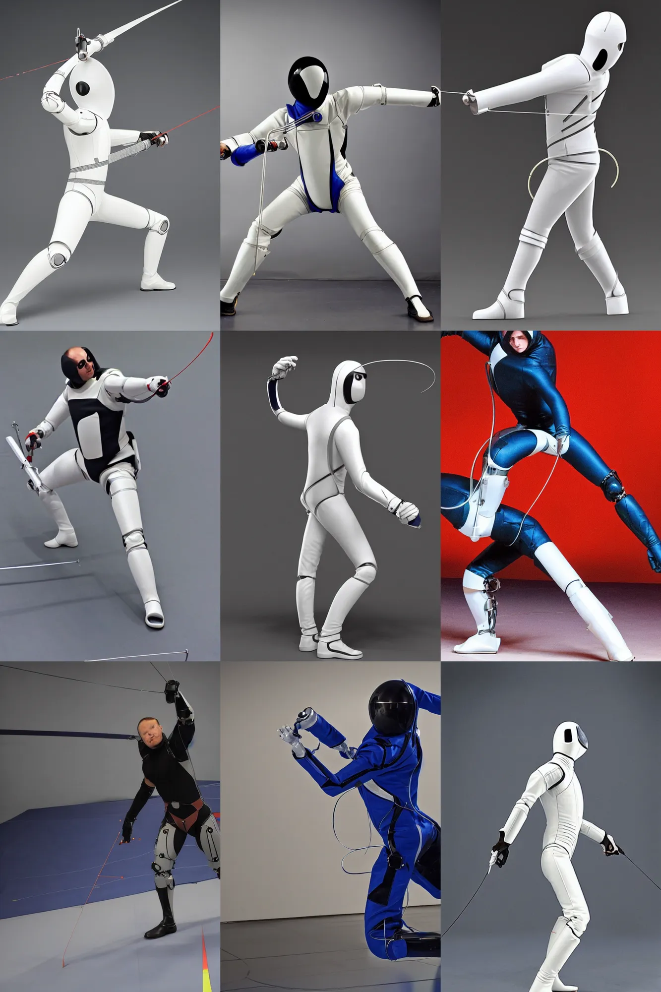 Prompt: Futurist bionic fencer leaning towards the right