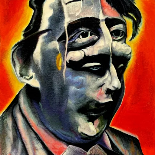 Image similar to bill hicks in the style of francis bacon with eight arms in the style of a hindu deity