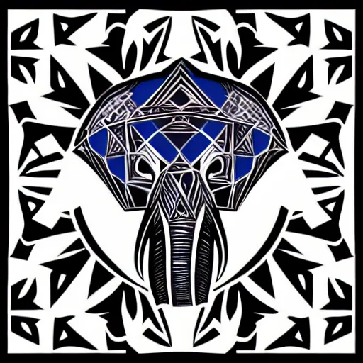 Prompt: a stylized head of an elephant, geometric patterns, front, black background, unreal engine, concept art, album cover