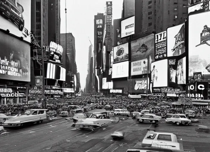 Image similar to Photo of Times Square from 1970, high quality, 8K HD, highly detailed, gritty