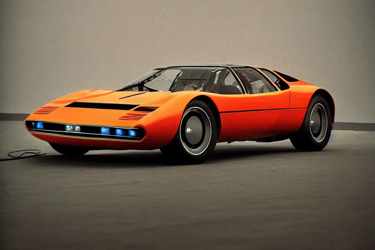 Prompt: designed by giorgetto giugiaro stylized poster of a single 1 9 6 9 miura citroen dm bmw m 1 ( ( mclaren f 1 ) ) delorean concept, thick neon lights, ektachrome photograph, volumetric lighting, f 8 aperture, cinematic eastman 5 3 8 4 film