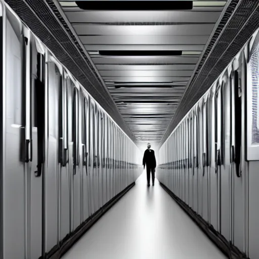 Prompt: an infinite hallway full of computer servers