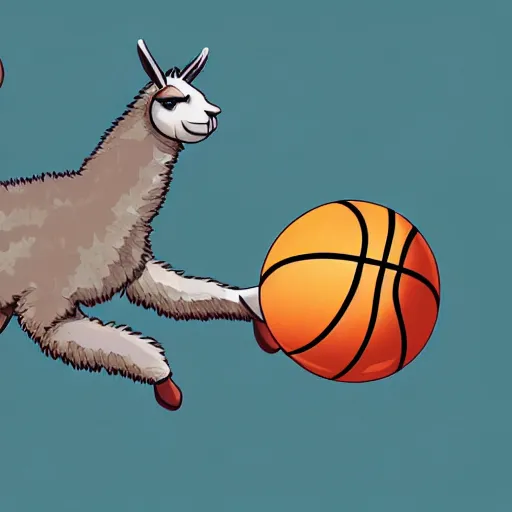 Image similar to a llama dunking a basketball, 4 k, digital art, high resolution, trending on artstation