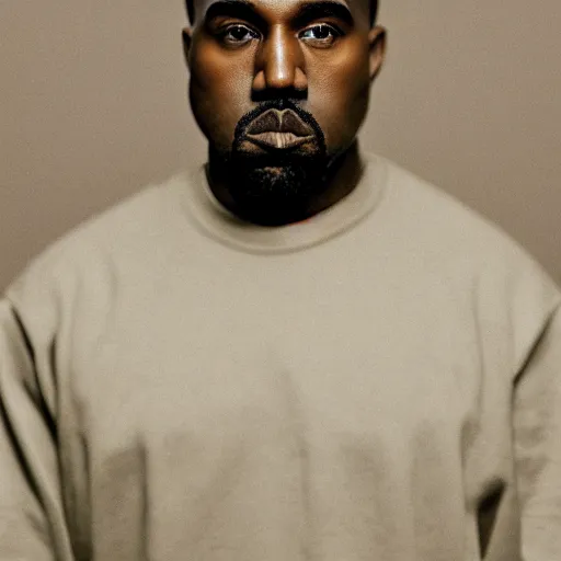 Image similar to the face of kanye west wearing yeezy clothing at 4 0 years old, portrait by julia cameron, chiaroscuro lighting, shallow depth of field, 8 0 mm, f 1. 8