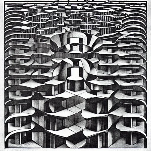 Prompt: the future, by maurits cornelis escher