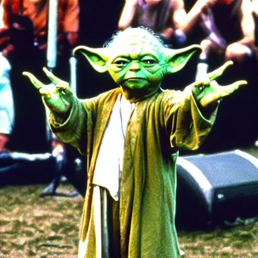 Image similar to yoda performing at woodstock