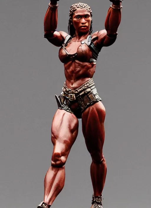 Prompt: Image on the store website, eBay, Full body, highly detailed 80mm resin figure of a very muscular female warrior, brown skin