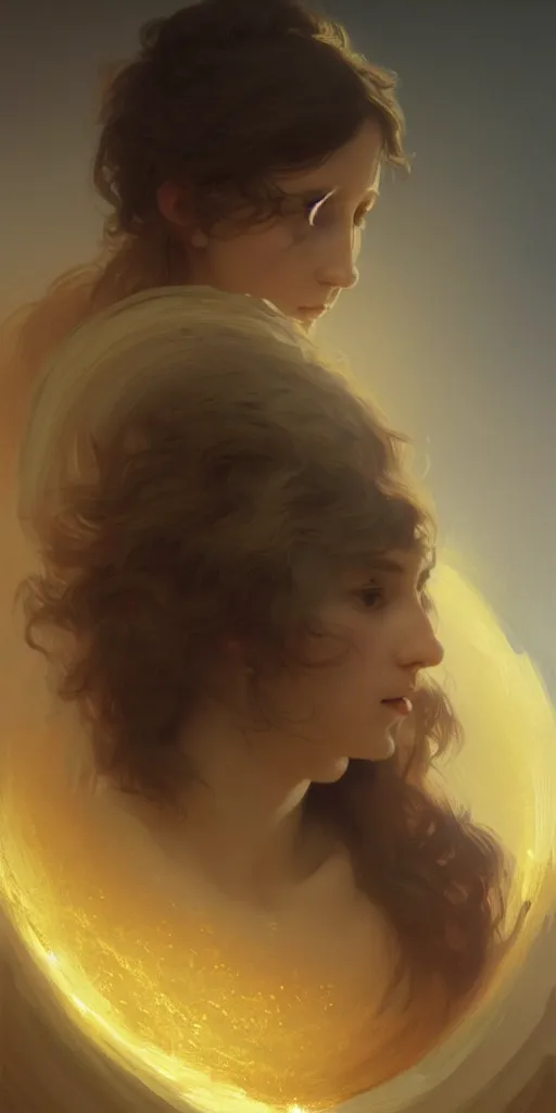 Image similar to highly detailed portrait of a semicircular bounded space surrounded by golden and blue magic powder, ultra wide angle, finer details : 3, by ian fisher and greg rutkowski - adolphe bouguereau trending on artstation, concept art, smooth, sharp focus, illustration.