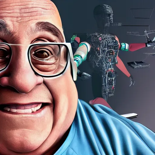 Prompt: Danny Devito as a cyborg 3D digital art, extremely detailed, futuristic, epic