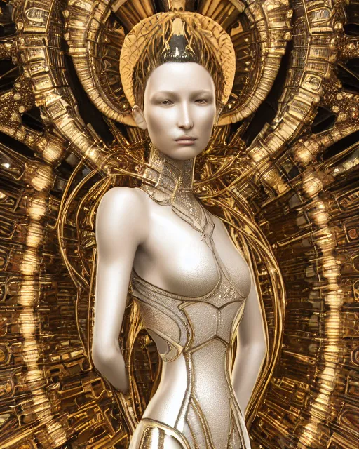 Image similar to a highly detailed metahuman 4 k close up render of an alien goddess bella hadid monument renaissance in iris van herpen dress schiaparelli in diamonds crystals swarovski and jewelry iridescent in style of alphonse mucha gustav klimt trending on artstation made in unreal engine 4