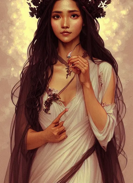 Image similar to cute brown woman wearing a transparent night gown and hanfu face veil, fantasy, intricate, highly detailed, digital painting, artstation, concept art, wallpaper, smooth, sharp focus, illustration, art by artgerm and greg rutkowski and alphonse mucha