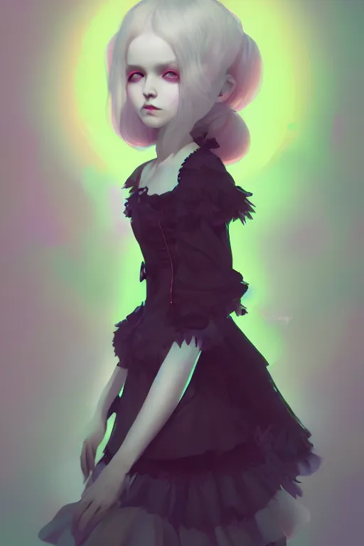 Prompt: super cute Bioluminescent gothic lolita character concept, soft light, soft mood, realistic body features and face, illustration, painting oil on canvas by Elena Zhurikhina and Goro Fujita and Charlie Bowater, octane render trending on artstation, 4k, 8k, HD